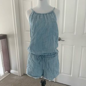 Bella Dahl Taya Frayed Hem Chambray Romper -NWT